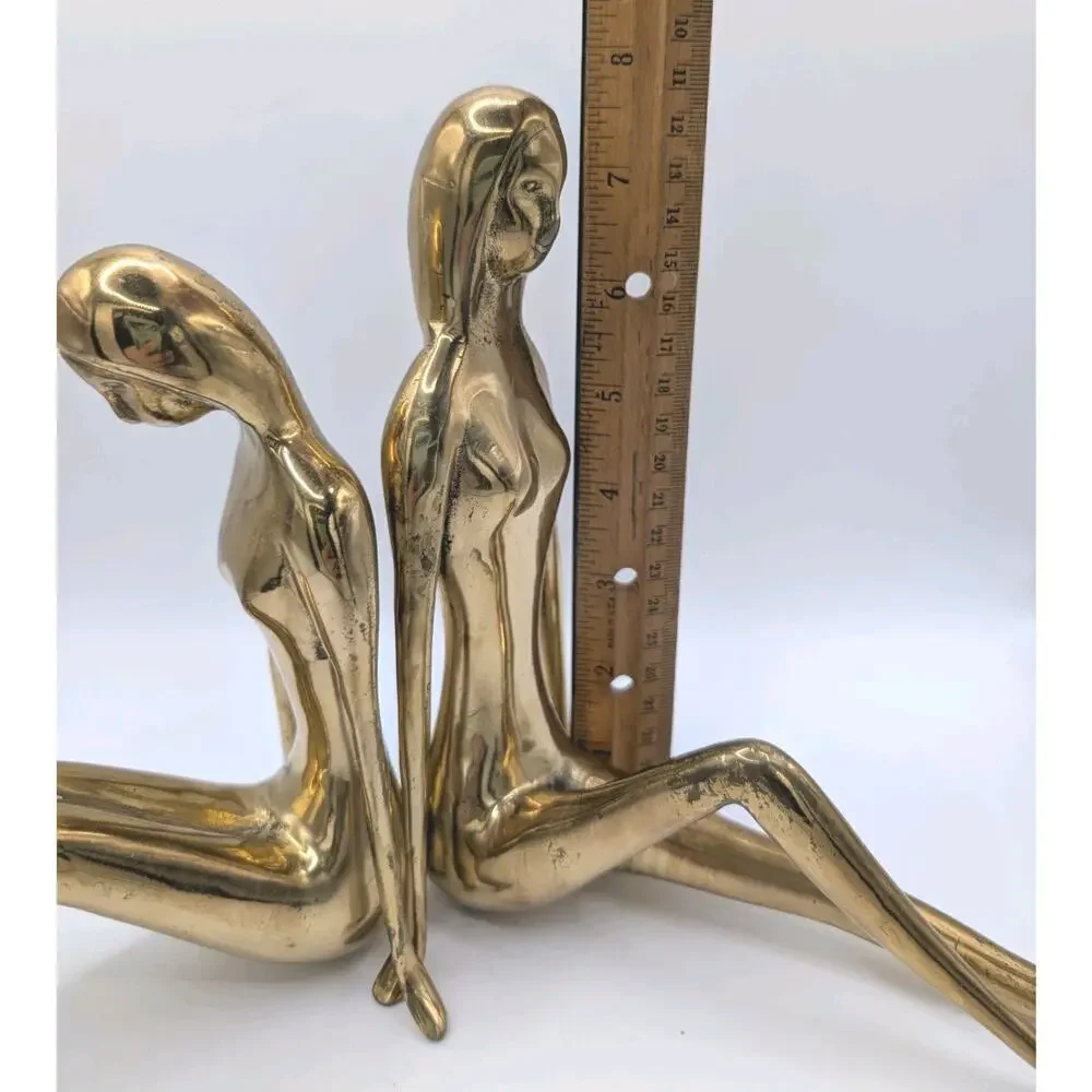 Vtg Solid Brass Female Statues BookendsHollywood Regency Art Deco Revival